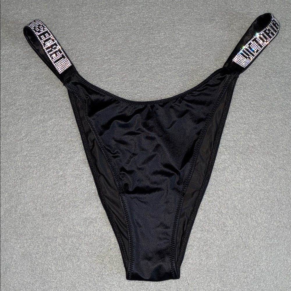 Victoria’s Secret Shine Strap Brazilian Panty VS Bling Panties Rare Black NEW